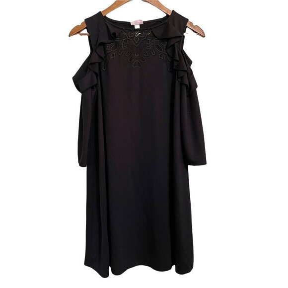 Isabel Maternity Women's Black Pattern Ruffle Detail Cold Shoulder Dress Size XS - Picture 1 of 7